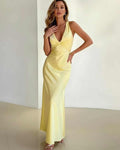 V-Neck Sleeveless Satin A-Line Dress