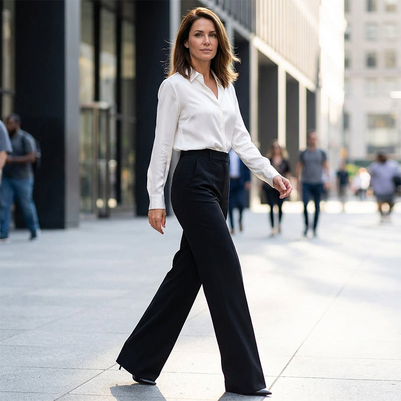 High-waisted women's trousers, flowing and elegant