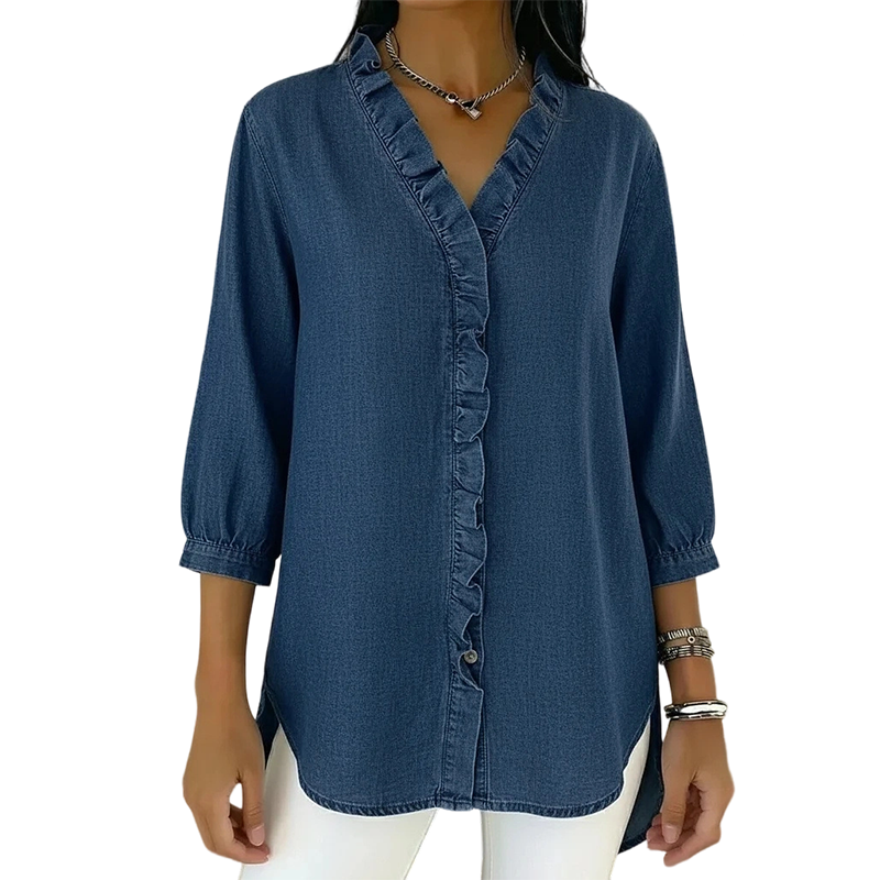 Soft Ruffle V-Neck Shirt | Breathable High-Low Hem