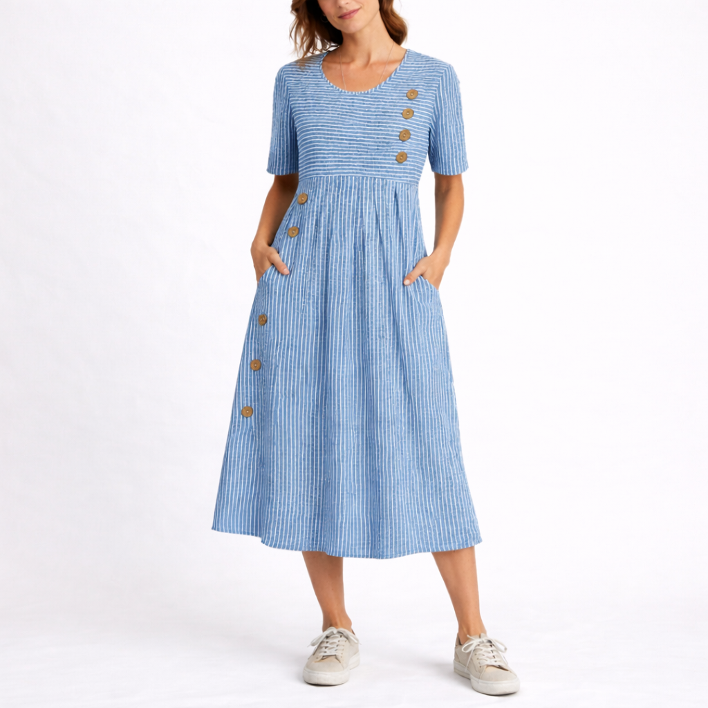 Women's Striped Button-Front Midi Dress