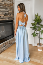 Chambray Halter Maxi Dress