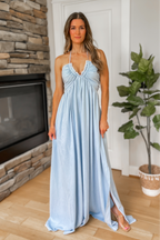 Chambray Halter Maxi Dress