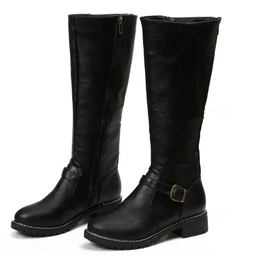 Women's Classic Knee-High Leather Buckle Boots