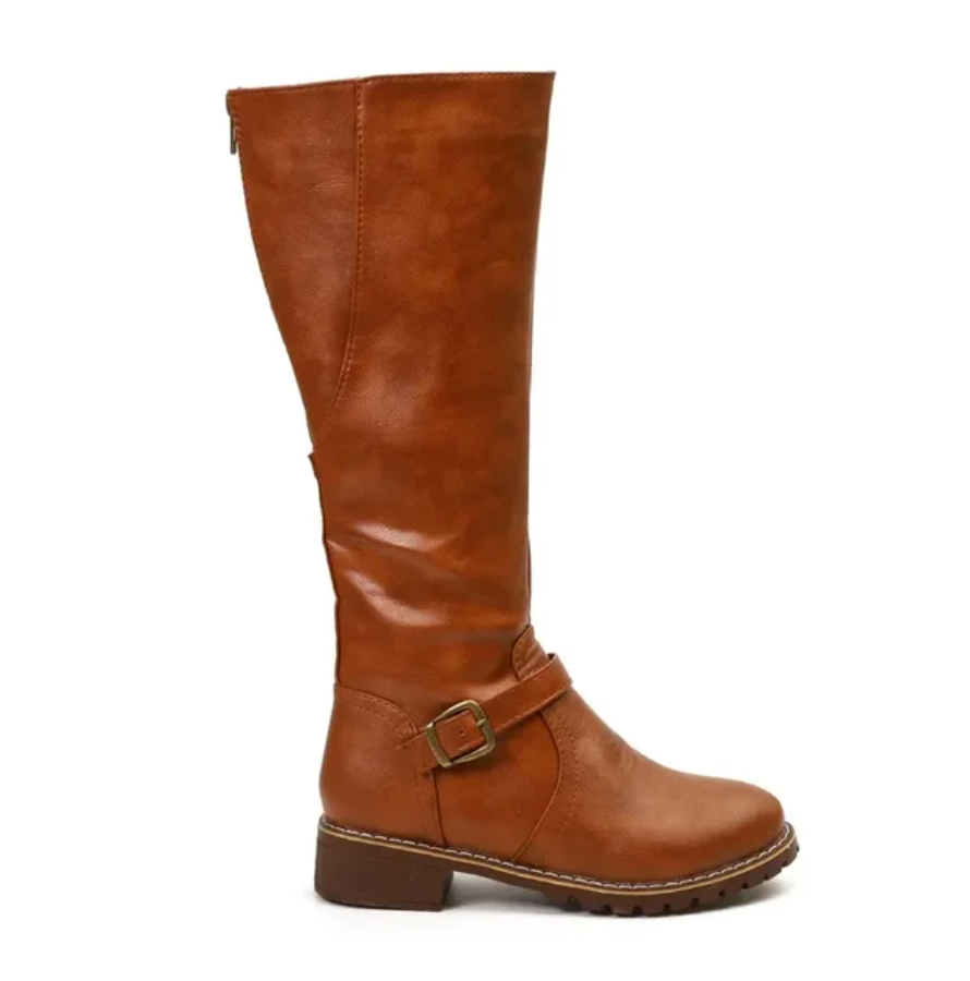 Women's Classic Knee-High Leather Buckle Boots
