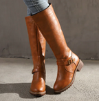 Women's Classic Knee-High Leather Buckle Boots