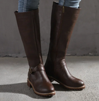 Women's Classic Knee-High Leather Buckle Boots