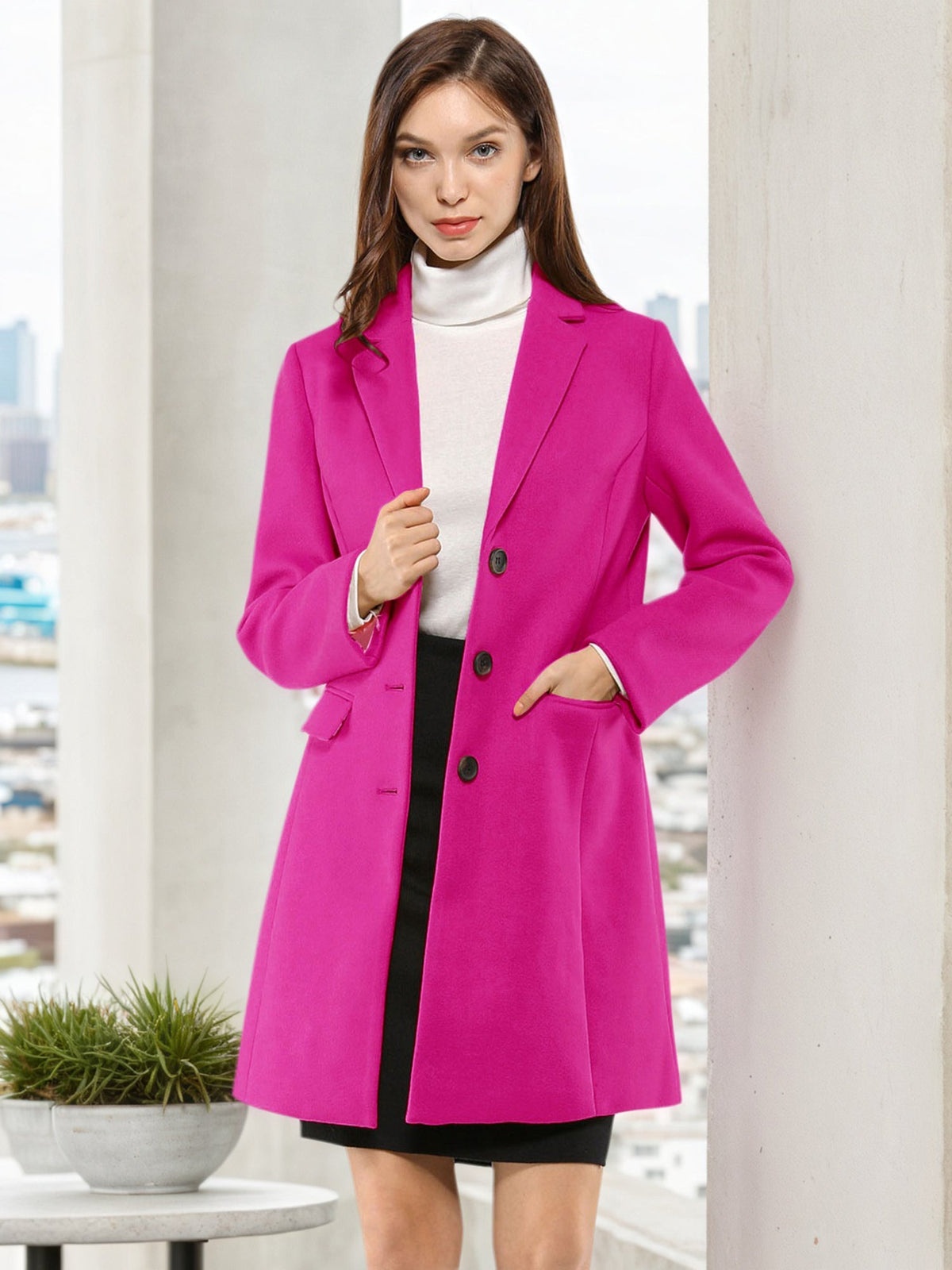 Women's Notched Lapel Single Breasted Trench Coat