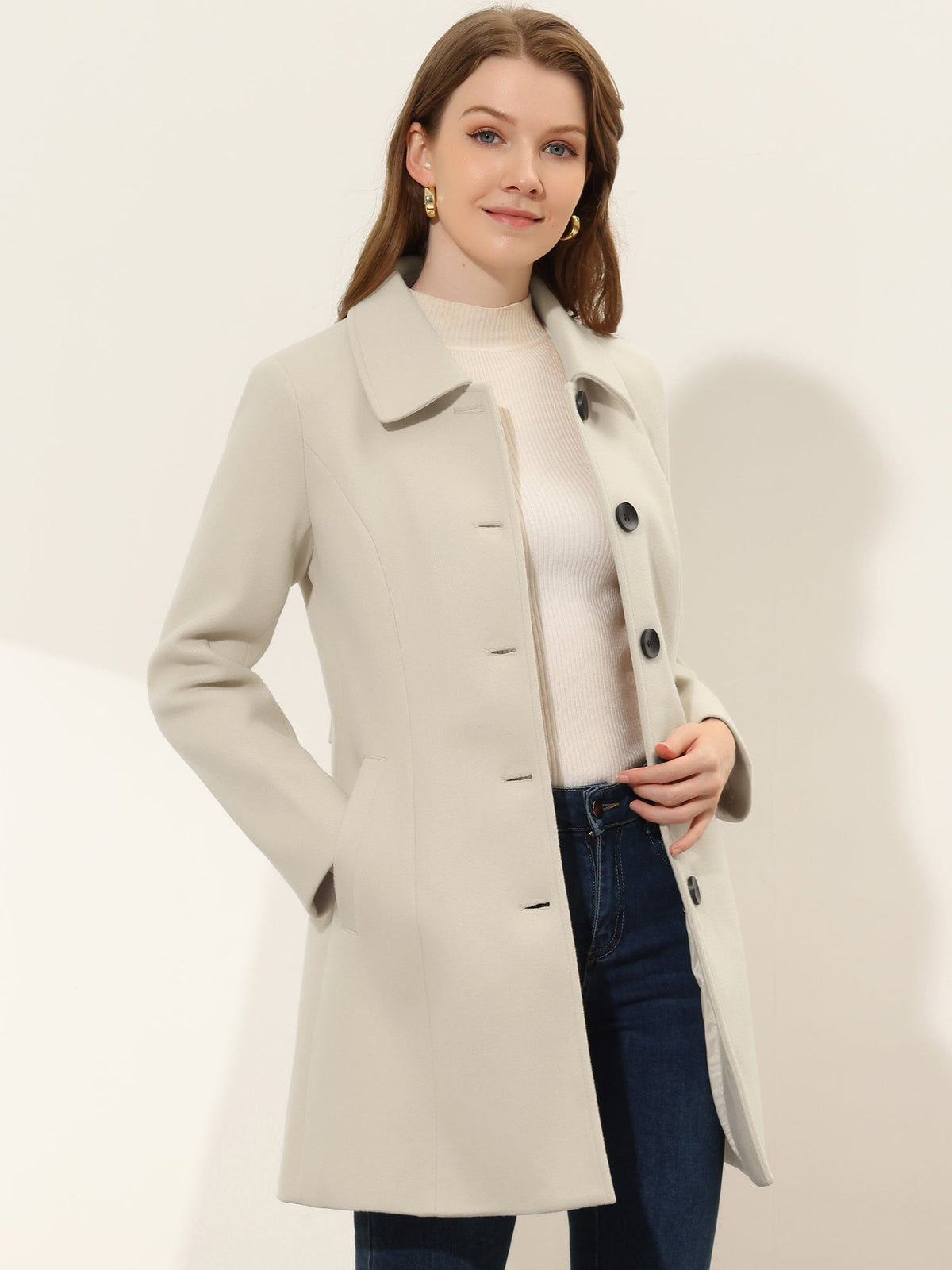 Women's Mid Length Button Front Overcoat