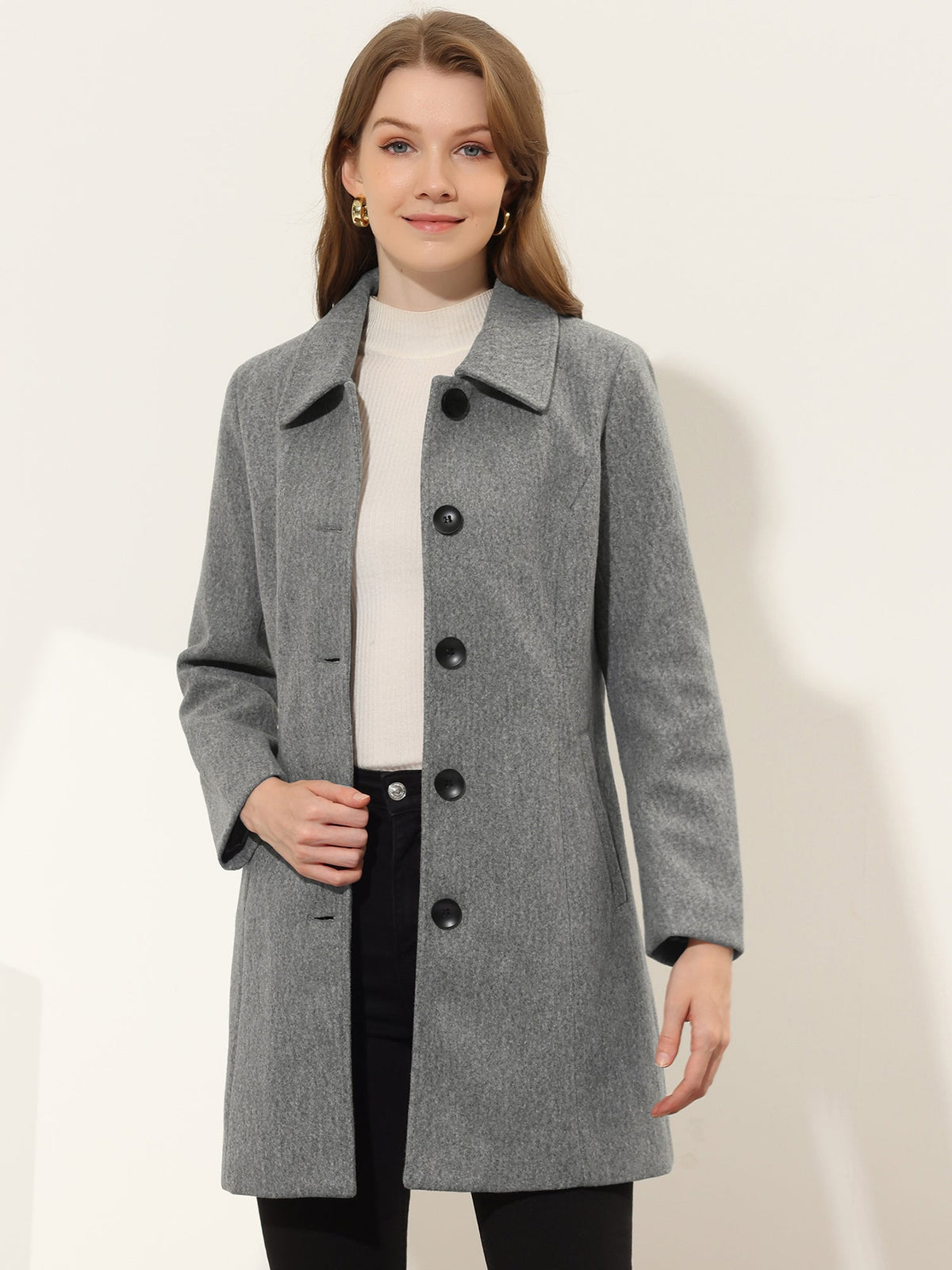 Women's Mid Length Button Front Overcoat