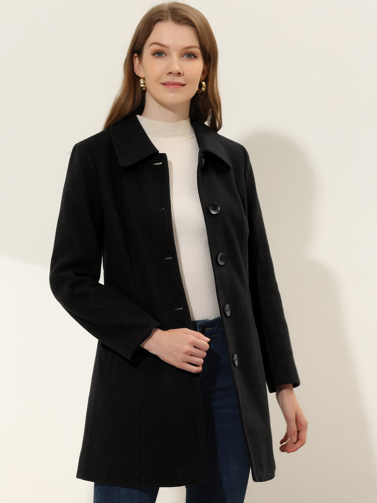 Women's Mid Length Button Front Overcoat