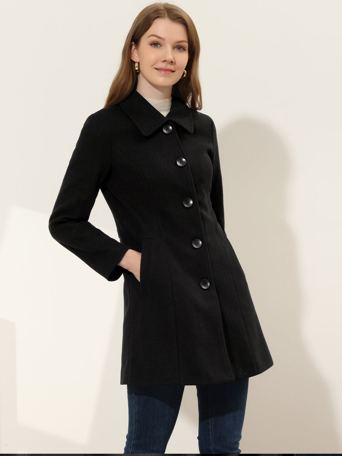 Women's Mid Length Button Front Overcoat