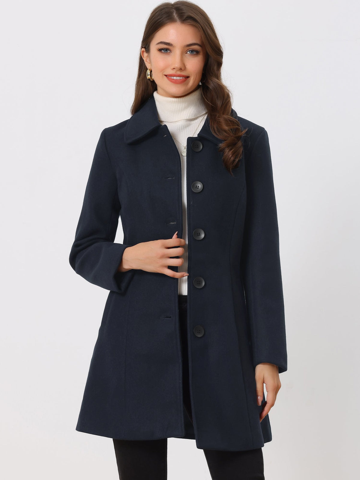 Women's Mid Length Button Front Overcoat