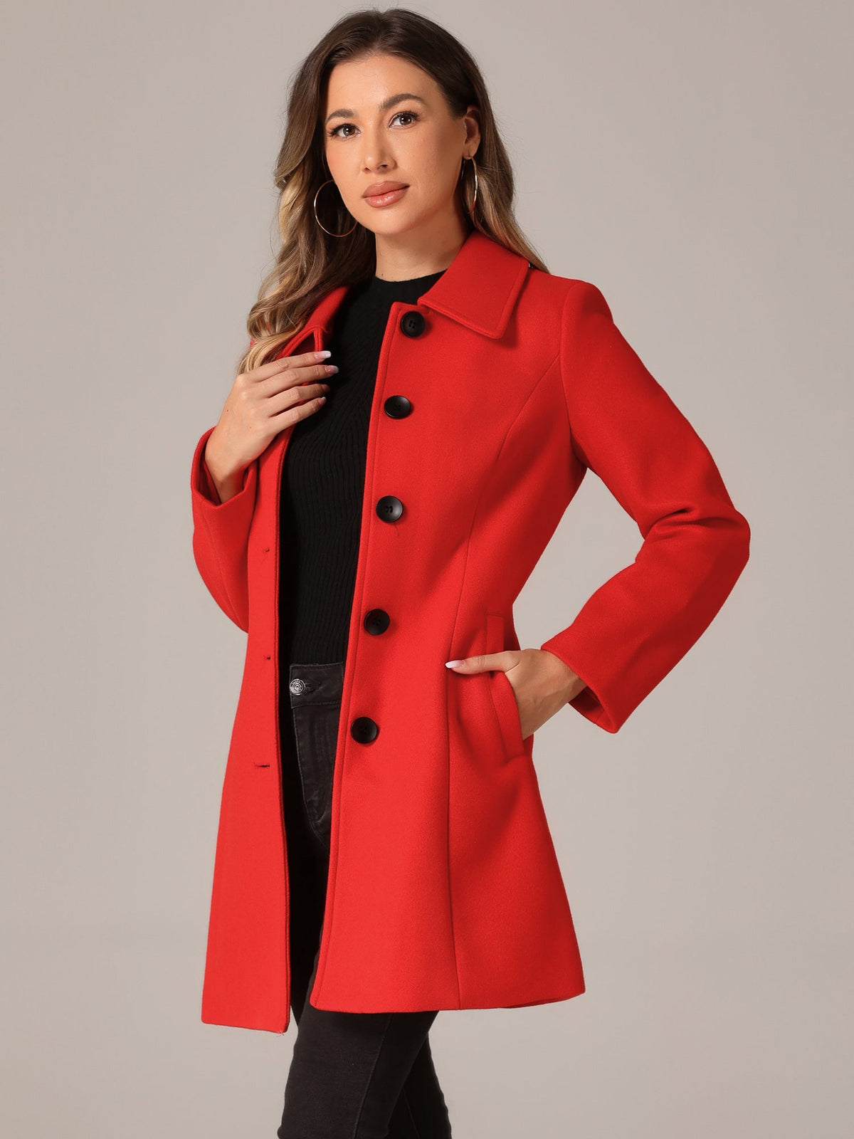 Women's Mid Length Button Front Overcoat