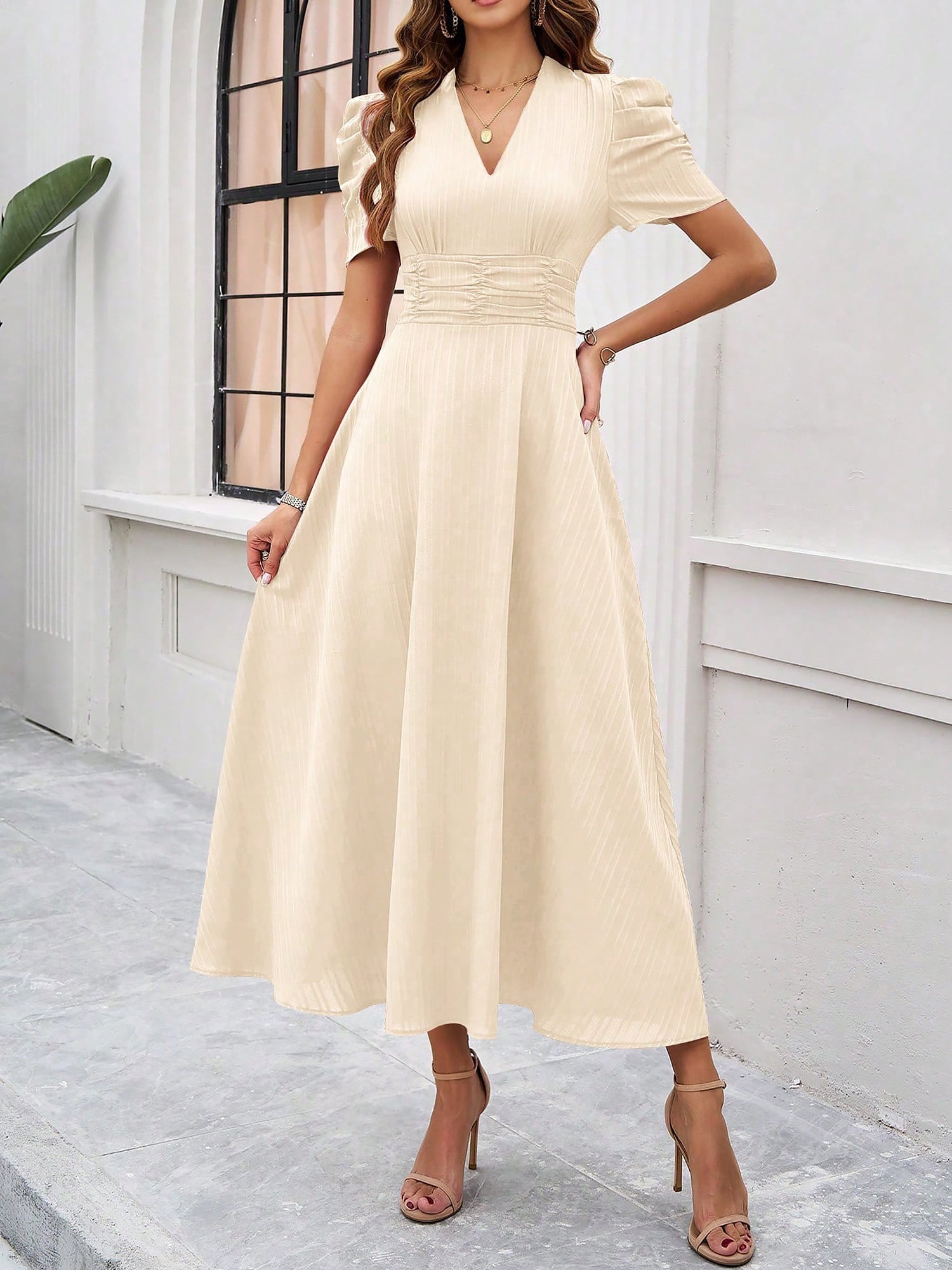 Women's Puff Sleeve Midi Dress