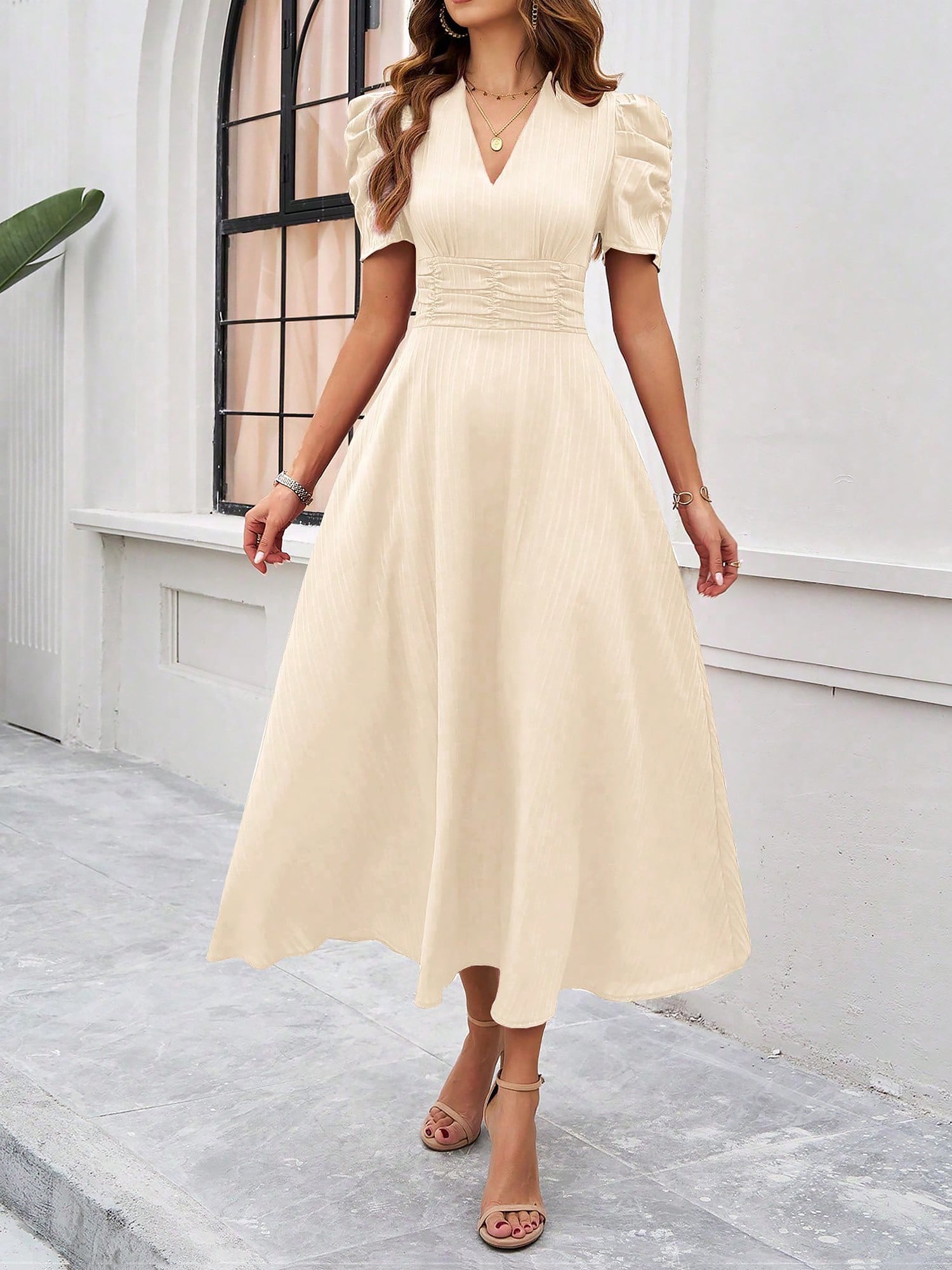 Women's Puff Sleeve Midi Dress