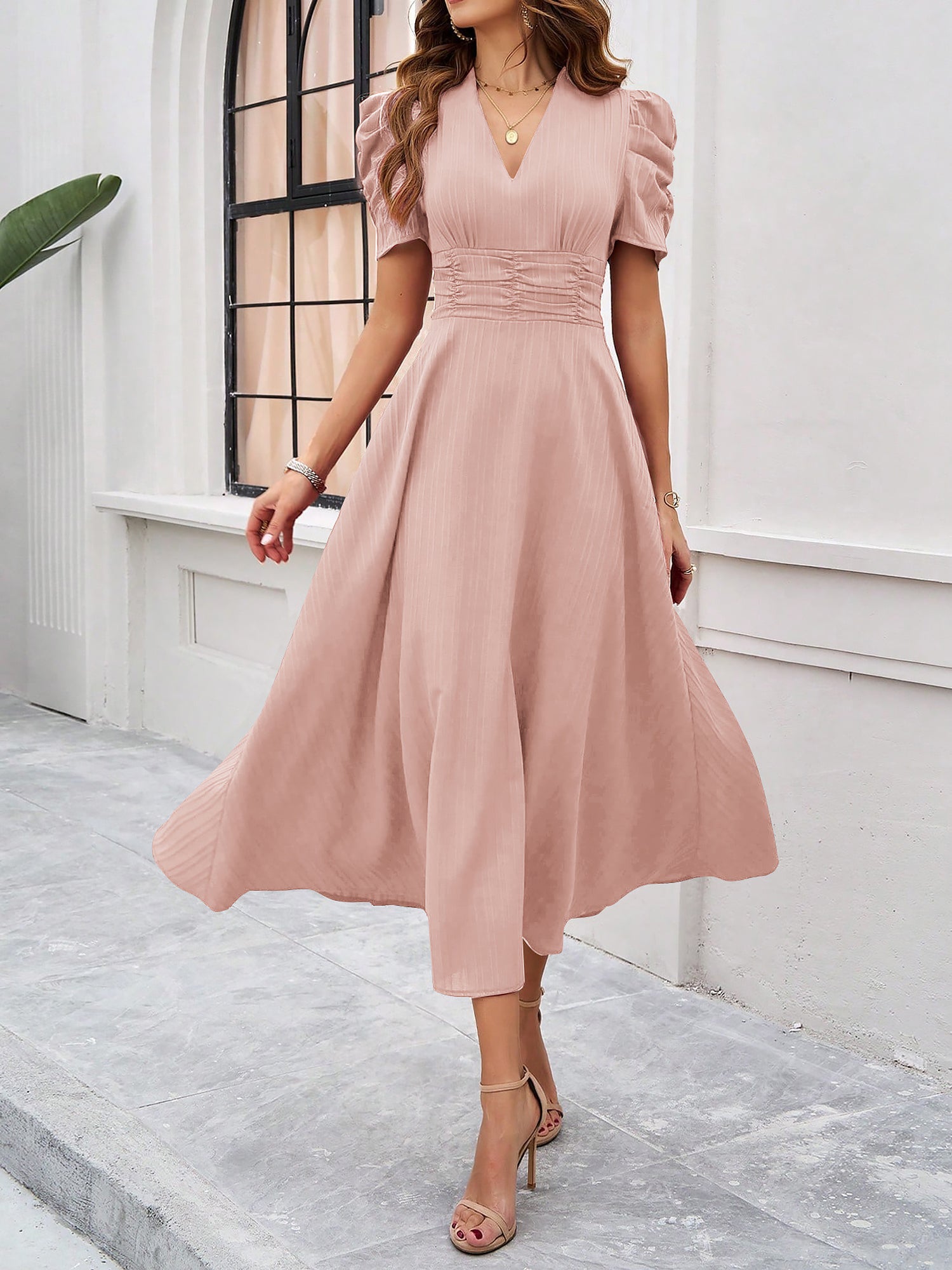 Women's Puff Sleeve Midi Dress
