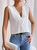 Women's A-Line Pleated Sleeveless V-Neck Blouse