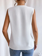 Women's A-Line Pleated Sleeveless V-Neck Blouse
