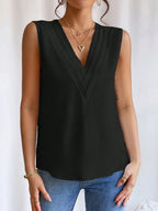 Women's A-Line Pleated Sleeveless V-Neck Blouse