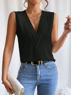Women's A-Line Pleated Sleeveless V-Neck Blouse