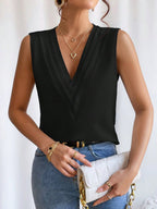 Women's A-Line Pleated Sleeveless V-Neck Blouse