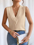 Women's A-Line Pleated Sleeveless V-Neck Blouse