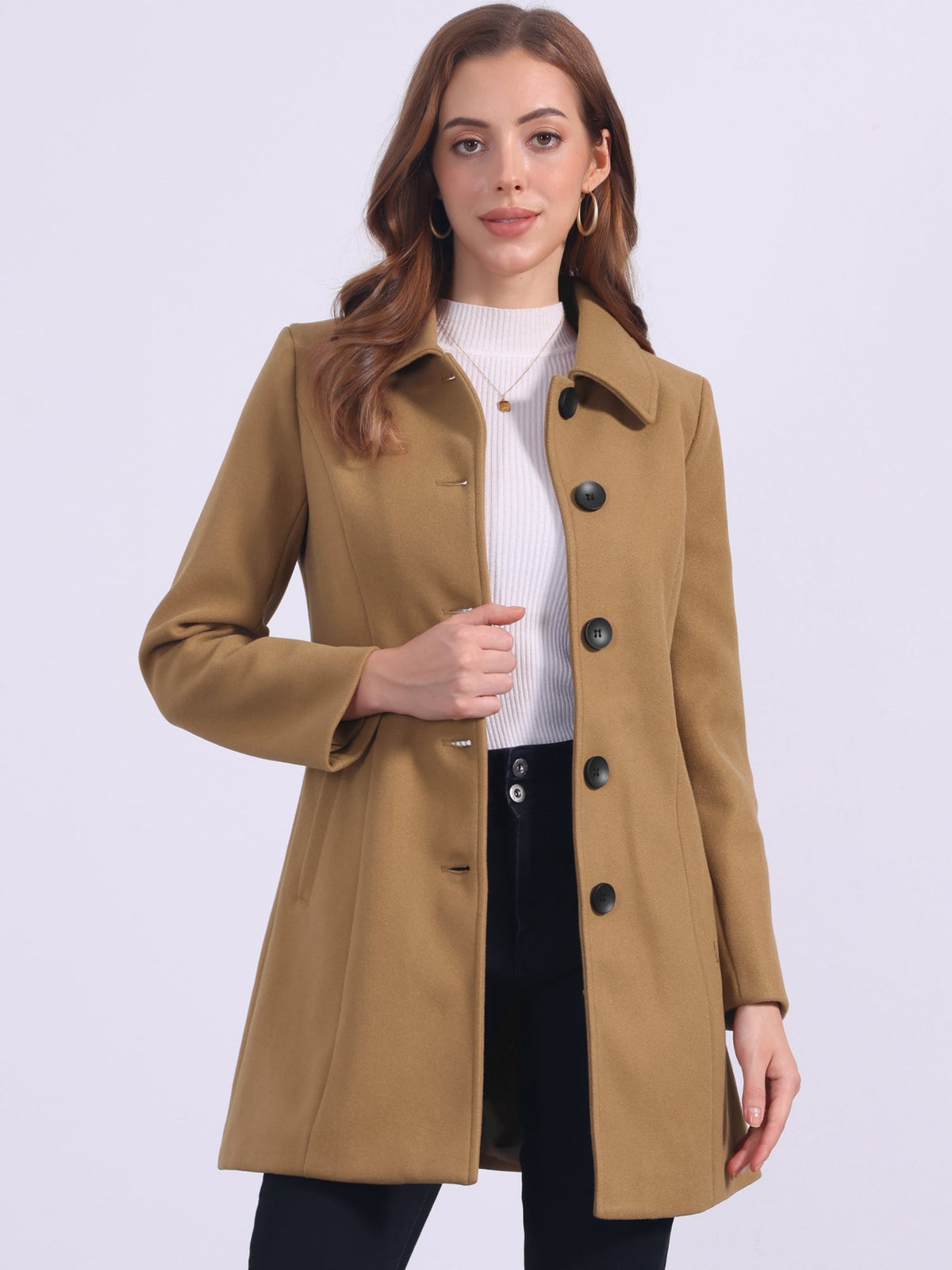 Women's Mid Length Button Front Overcoat