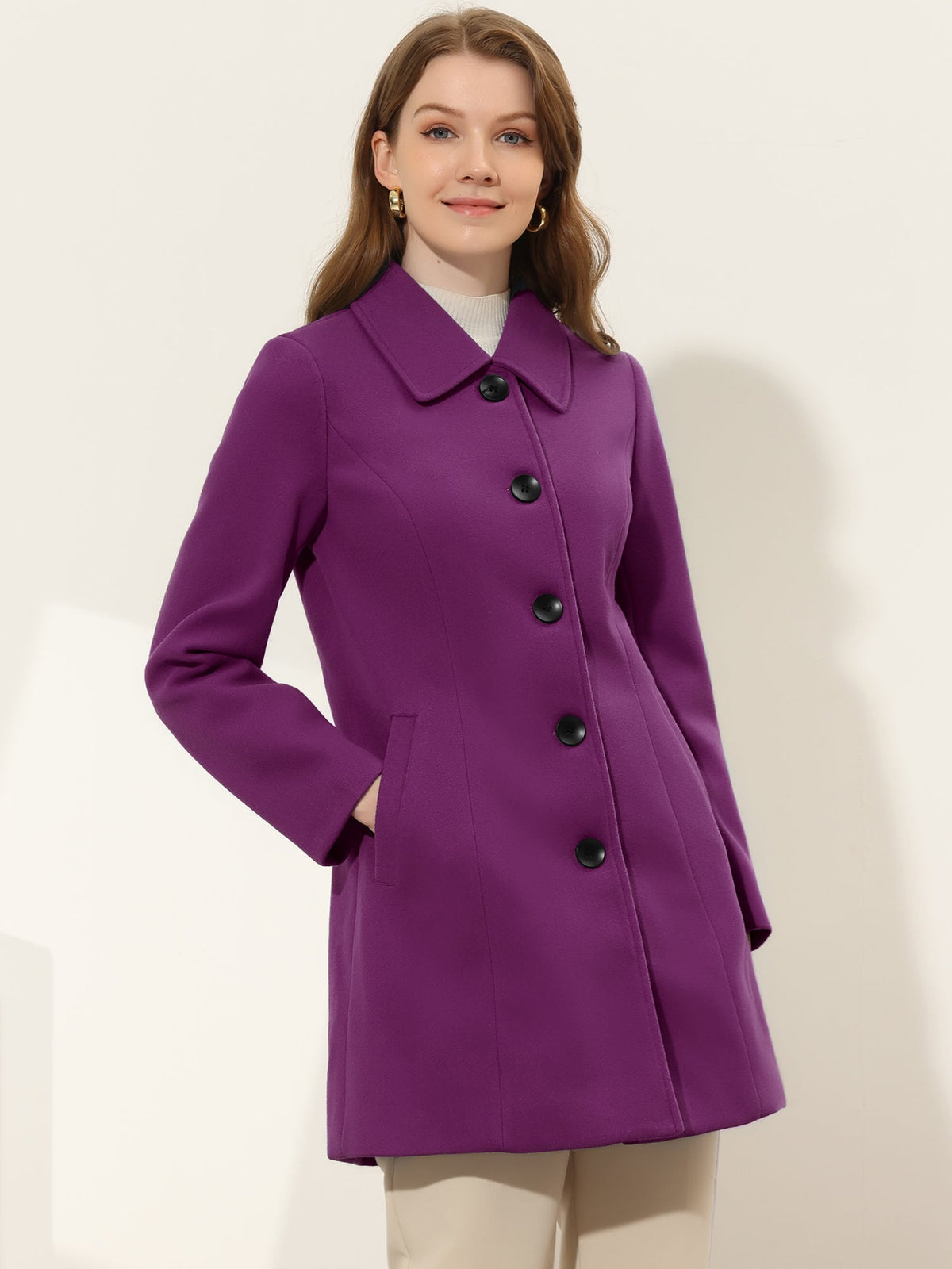 Women's Mid Length Button Front Overcoat