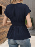 Women's V-Neck Ruffle Peplum Short Sleeve Blouse