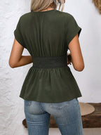 Women's V-Neck Ruffle Peplum Short Sleeve Blouse