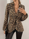 Women's Leopard Print Tie Waist Blouse