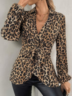 Women's Leopard Print Tie Waist Blouse