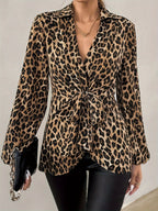 Women's Leopard Print Tie Waist Blouse