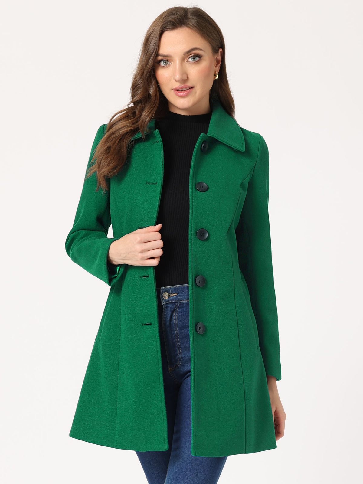 Women's Mid Length Button Front Overcoat