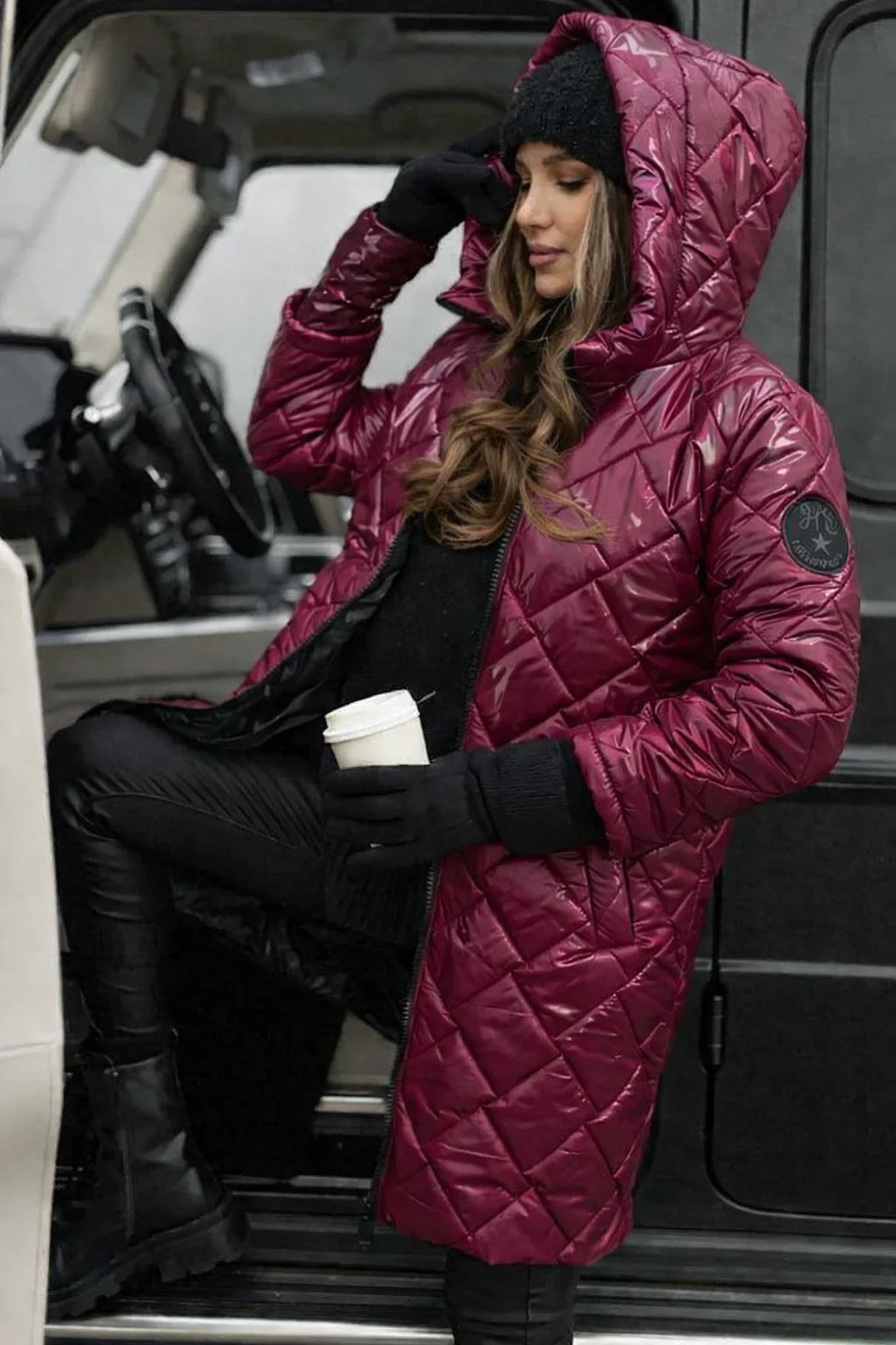 Women's Chic Metallic Quilted Long Trench Coat