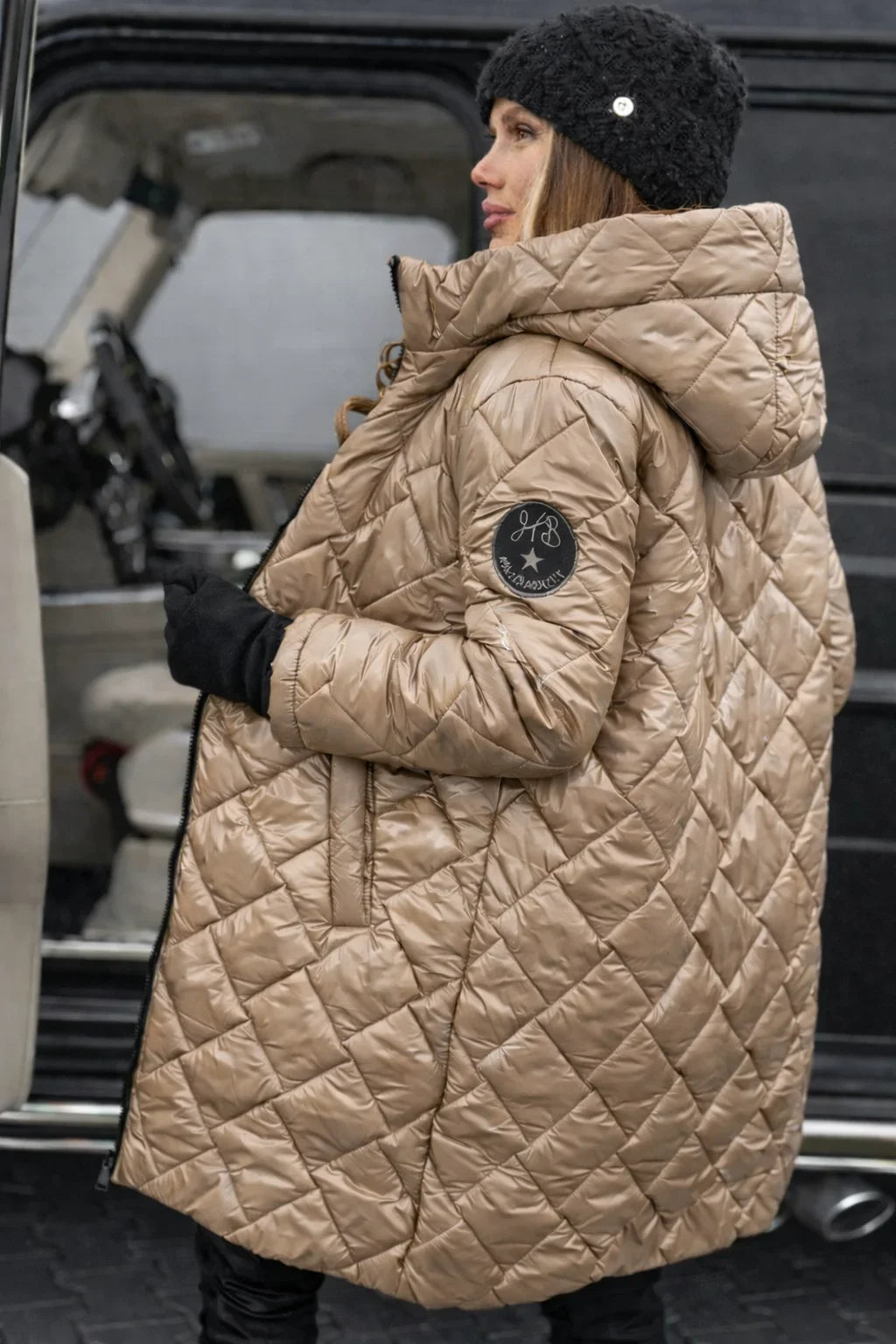 Women's Chic Metallic Quilted Long Trench Coat