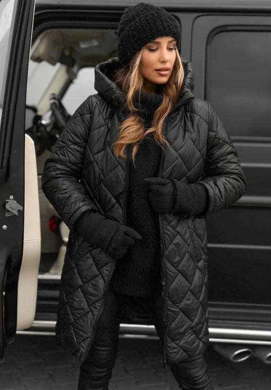 Women's Chic Metallic Quilted Long Trench Coat