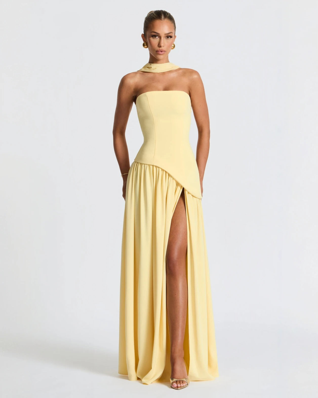 Women's Strapless Slit Maxi Dress
