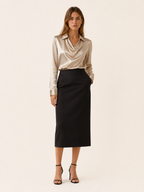 Yvette | Elegant Pleated Neck Satin Top