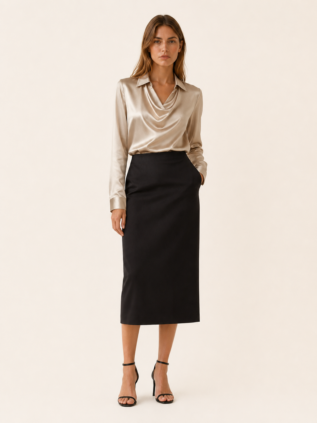 Yvette | Elegant Pleated Neck Satin Top
