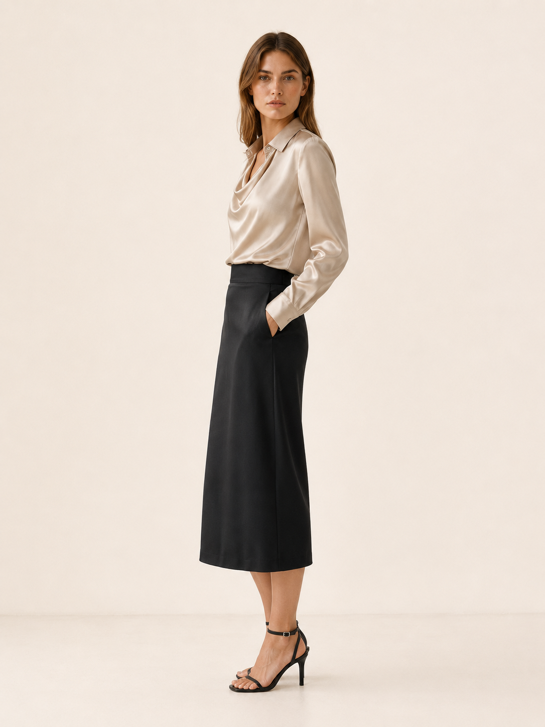 Yvette | Elegant Pleated Neck Satin Top