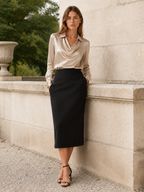 Yvette | Elegant Pleated Neck Satin Top